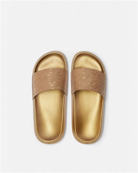 versace gold slides|versace allover slides.